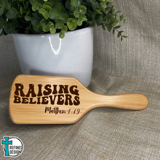 Personalized "Raising Believers" Bamboo Hairbrush