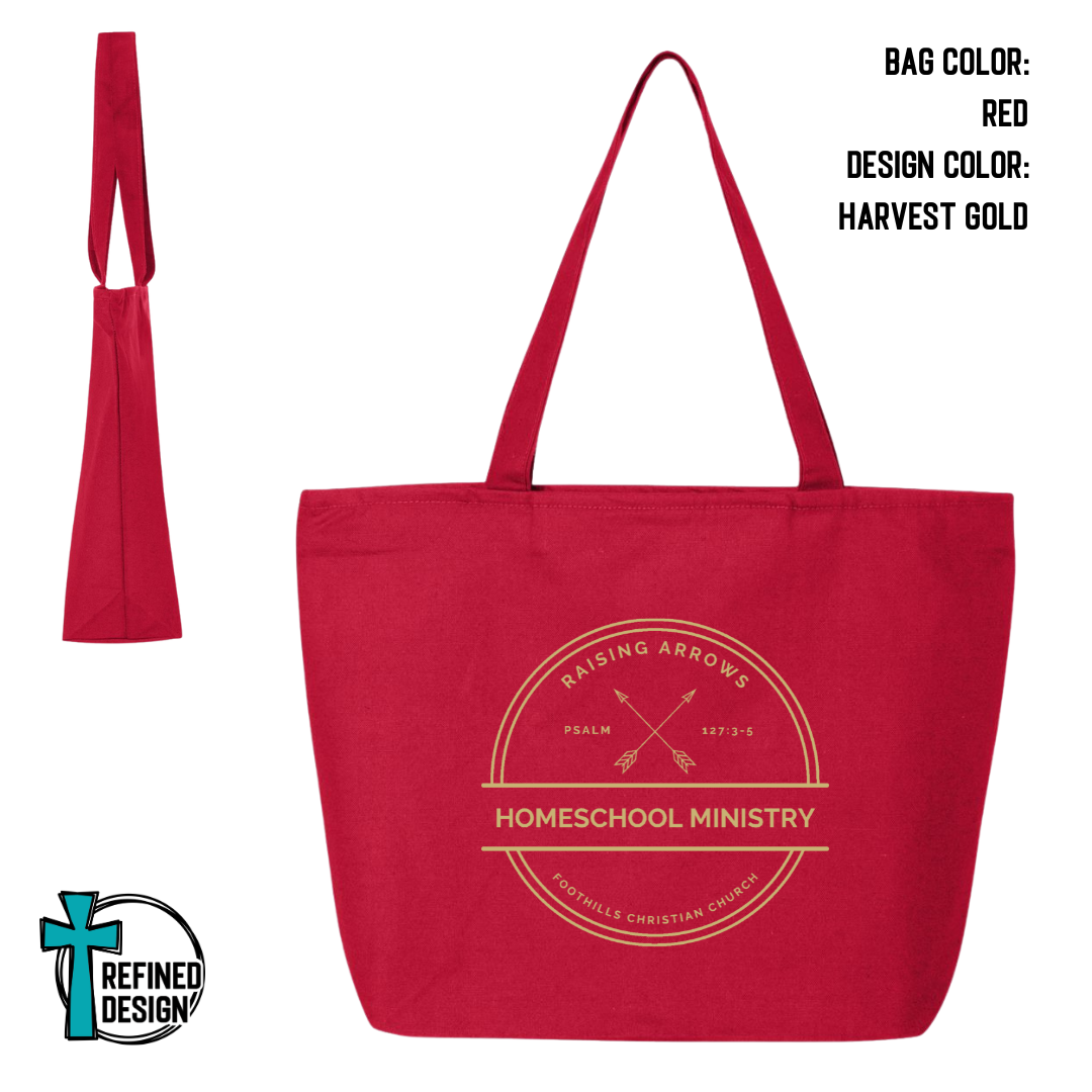 RAHM Red Jumbo Zippered Canvas Tote Bag