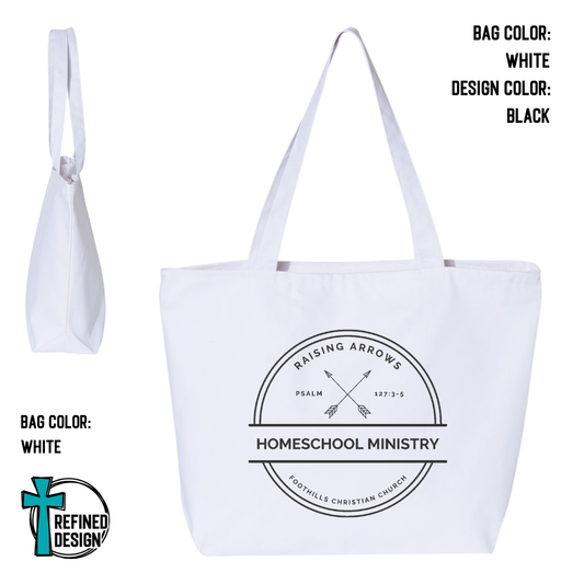 RAHM White Jumbo Zippered Canvas Tote Bag