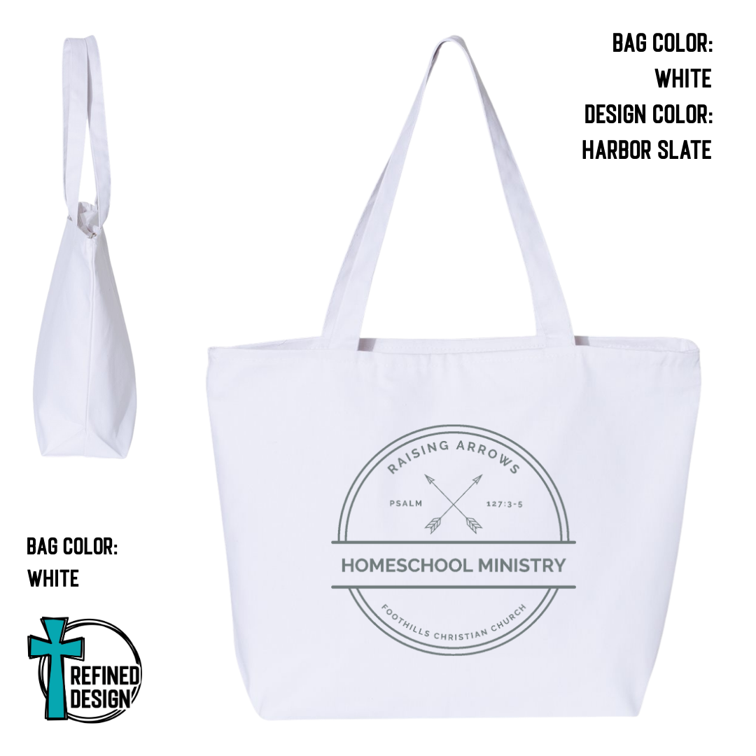 RAHM White Jumbo Zippered Canvas Tote Bag