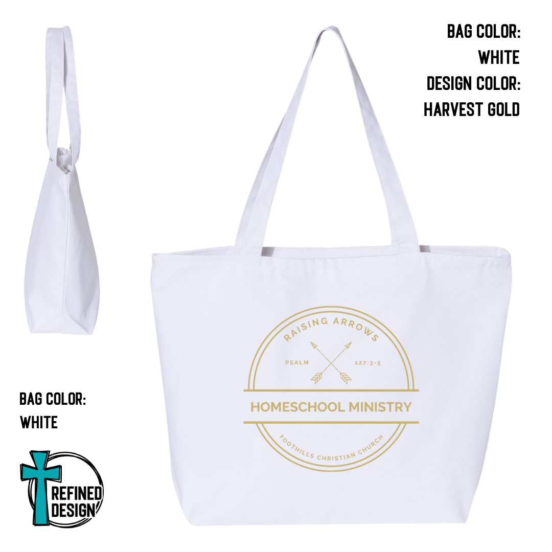 RAHM White Jumbo Zippered Canvas Tote Bag