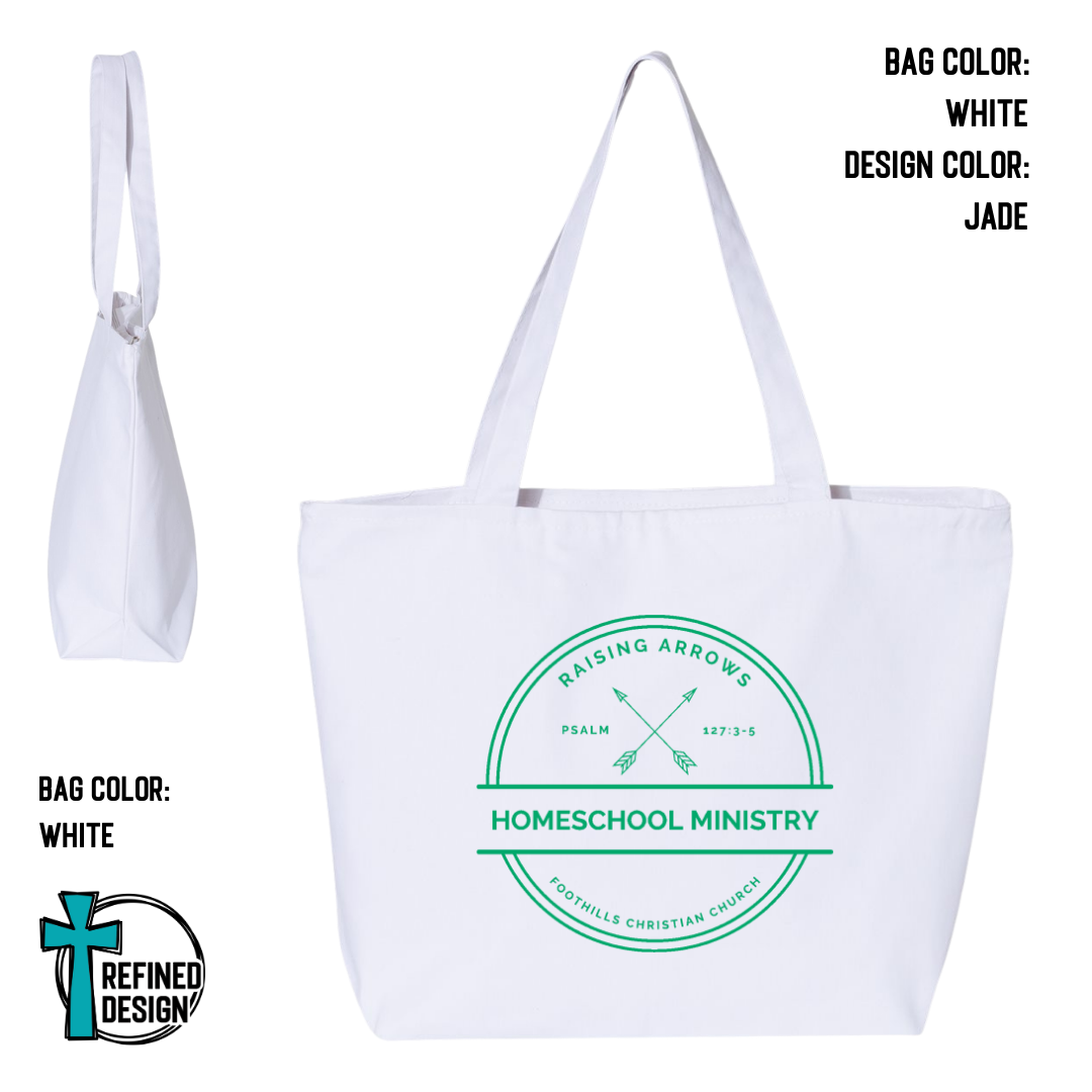 RAHM White Jumbo Zippered Canvas Tote Bag