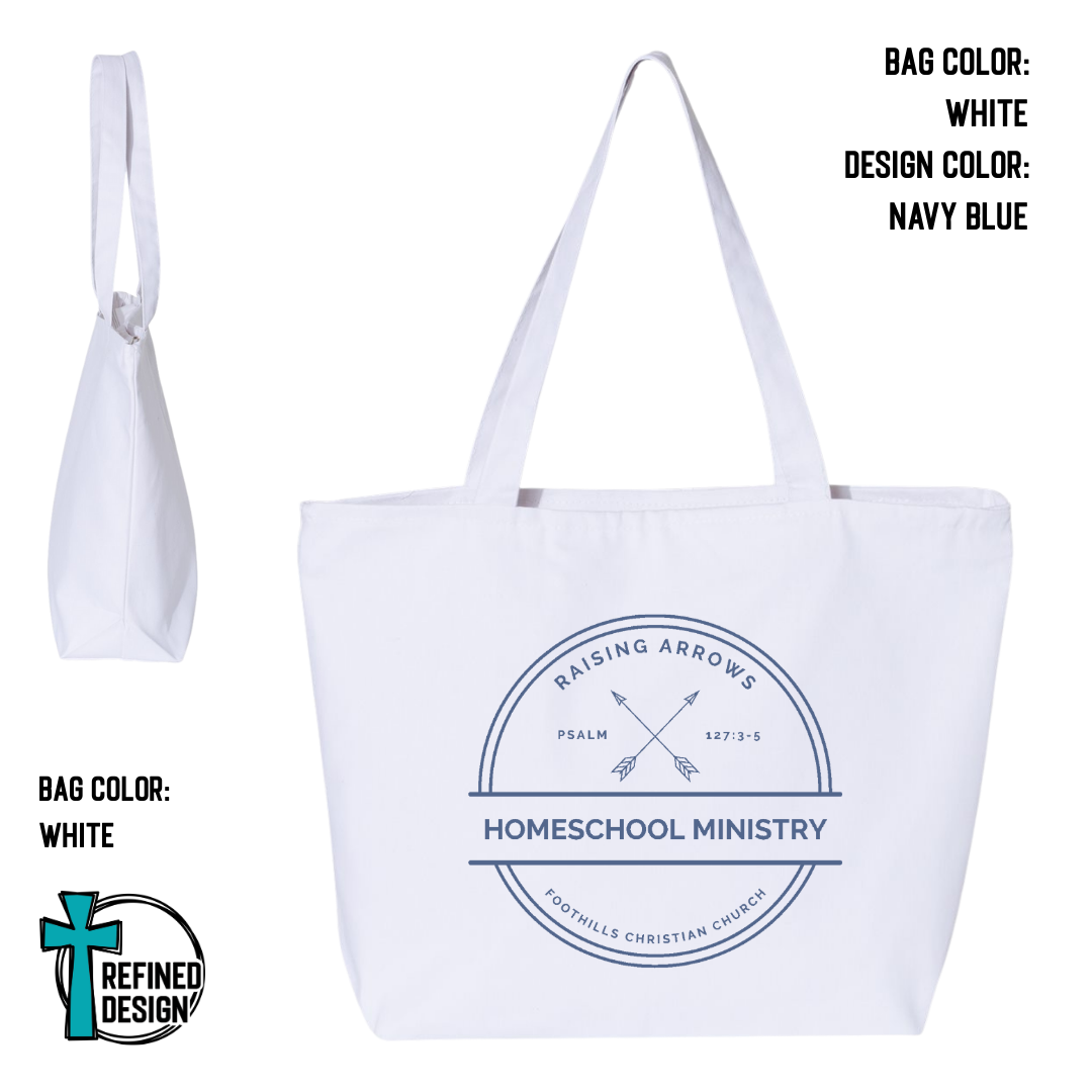 RAHM White Jumbo Zippered Canvas Tote Bag