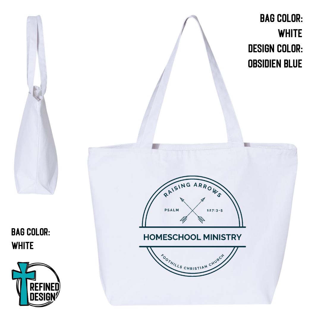 RAHM White Jumbo Zippered Canvas Tote Bag