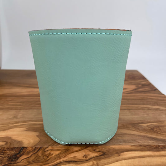 Personalized Teal/Black Leatherette Beverage Holder