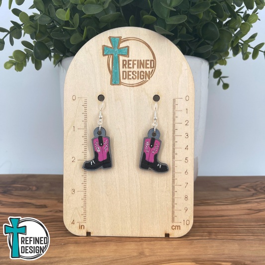 Pink Prairie Boots Earrings