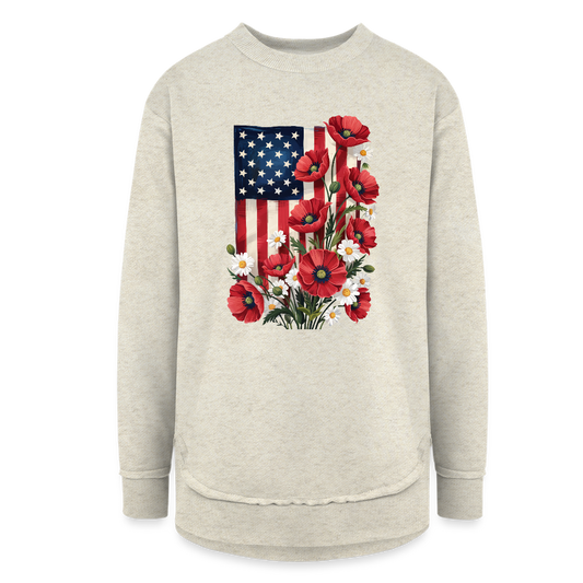 American Poppy Women's Weekend Tunic Fleece Sweatshirt - heather oatmeal