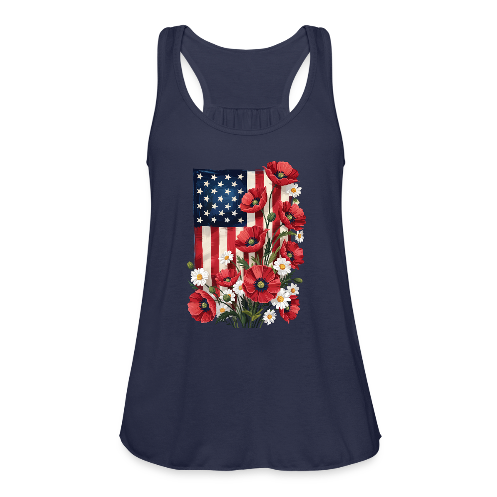 American Poppy Women's Flowy Tank Top by Bella - navy