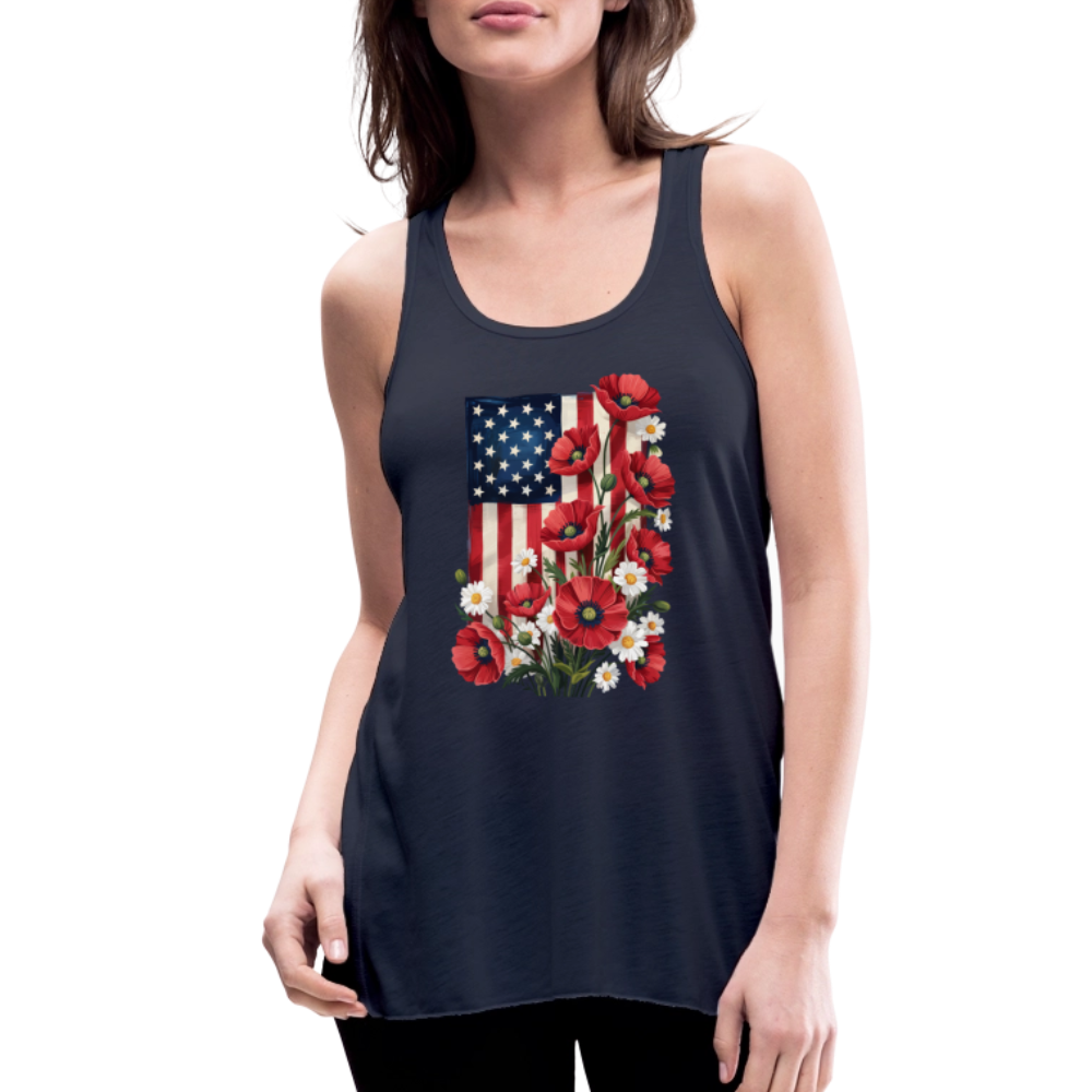 American Poppy Women's Flowy Tank Top by Bella - navy