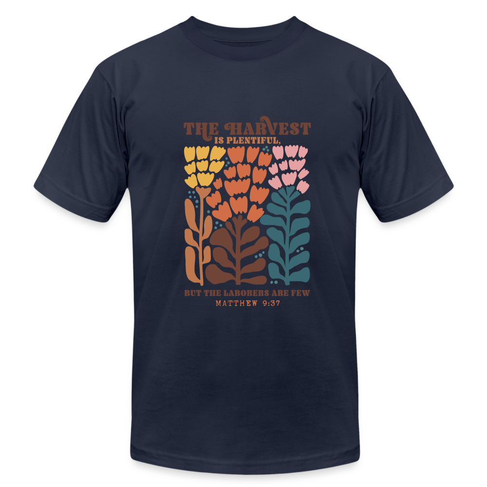 "The Harvest is Plentiful" Unisex Jersey T-Shirt by Bella + Canvas - navy