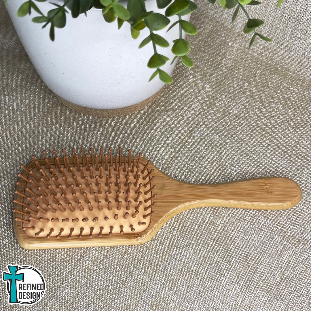 Personalized Floral "Blessed" Bamboo Hairbrush