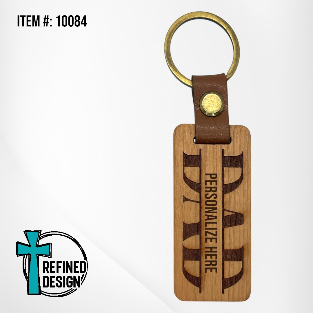 “Dad Split” Wood and Leather Keychain