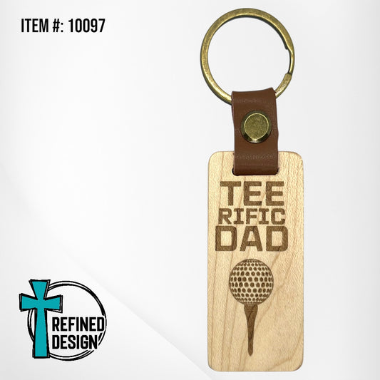 “TEE-rific Dad” Wood and Leather Keychain