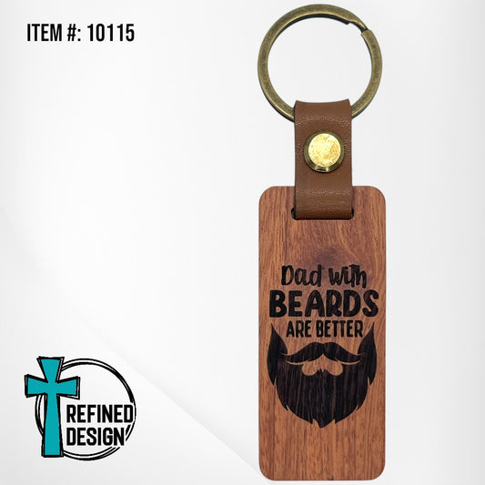 “Dads with Beards” Wood and Leather Keychain