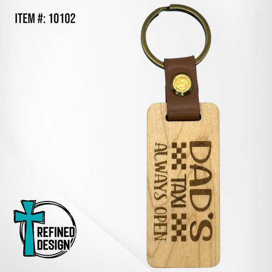 “Dads Taxi” Wood and Leather Keychain
