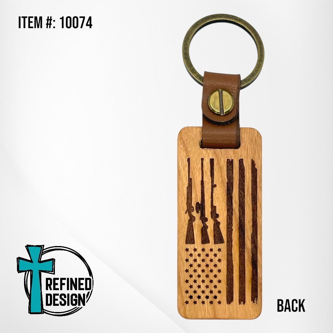 “Armed and Dadly” Wood and Leather Keychain