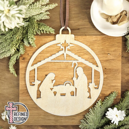 Personalized Nativity Laser Cut Wooden Ornament