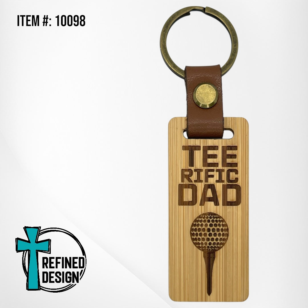 “TEE-rific Dad” Wood and Leather Keychain