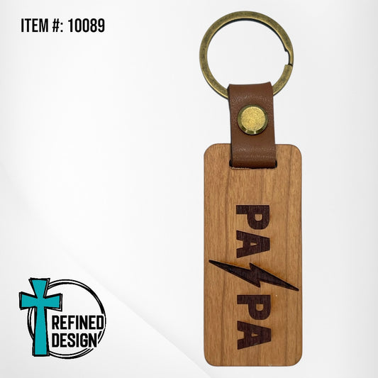 “Papa Rocker” Wood and Leather Keychain