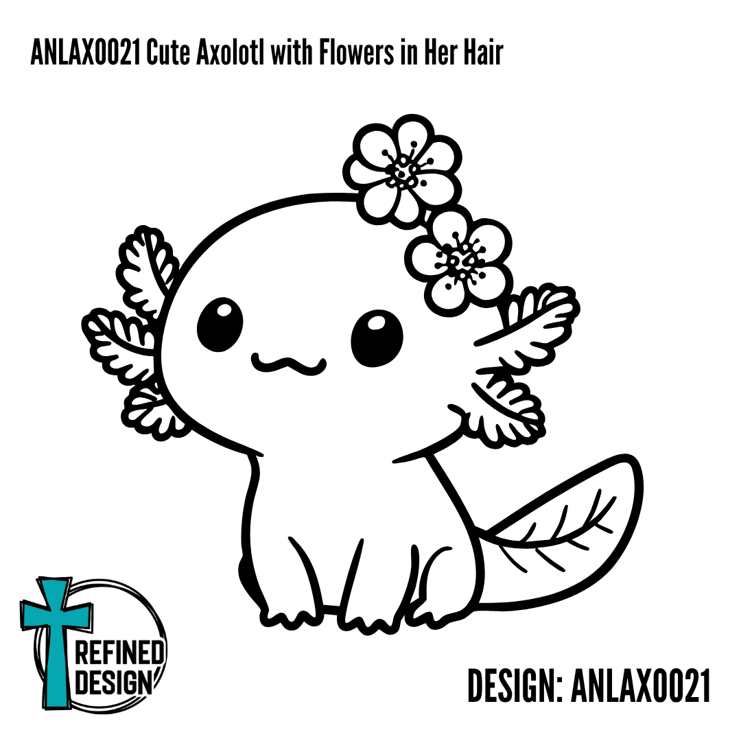 ANLAXO021 Cute Axolotl with Flowers in Her Hair
