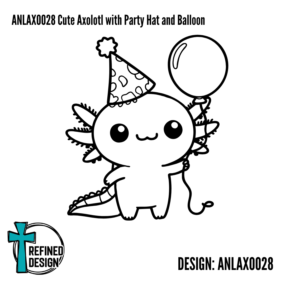 ANLAXO028 Cute Axolotl with Party Hat and Balloon