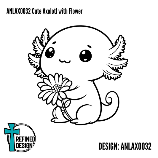 ANLAXO032 Cute Axolotl with Flower