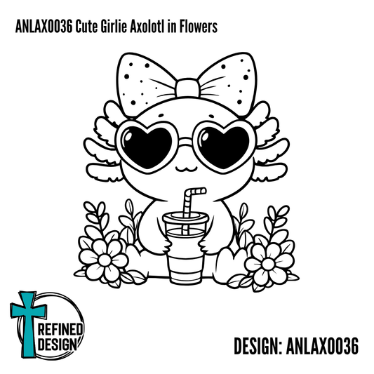 ANLAXO036 Cute Girlie Axolotl in Flowers