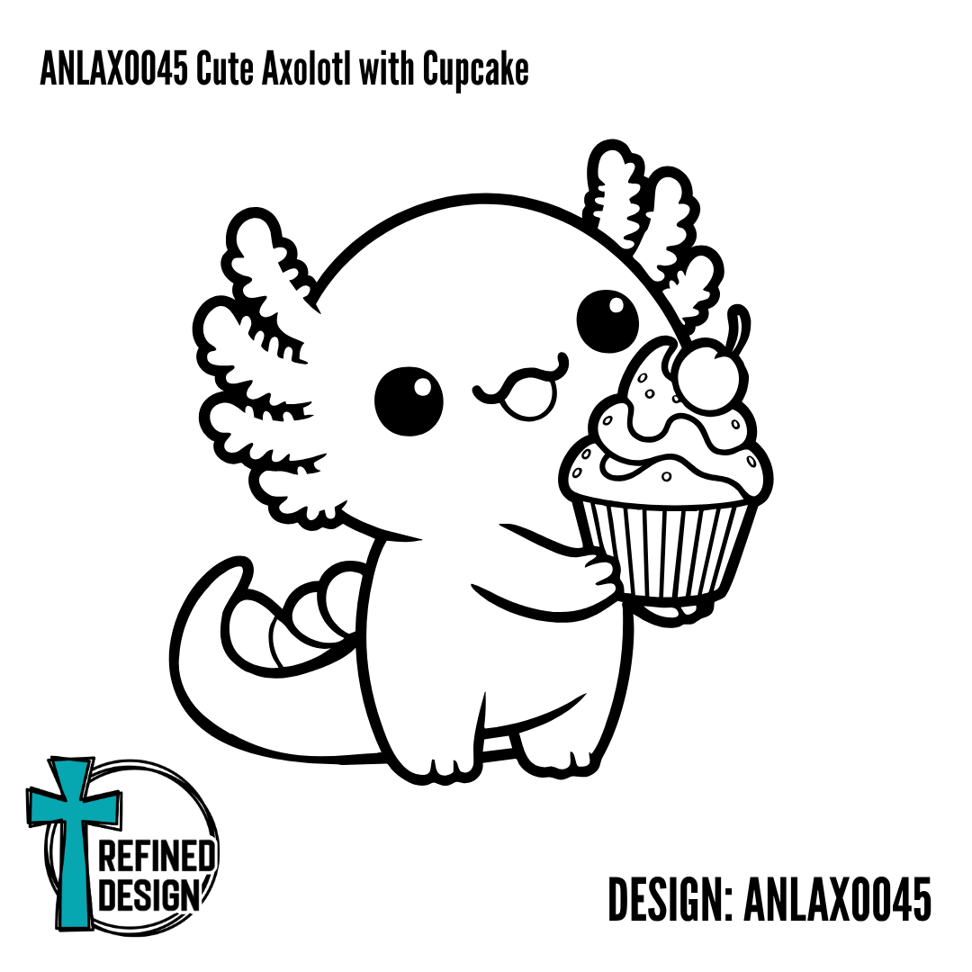 ANLAXO045 Cute Axolotl with Cupcake