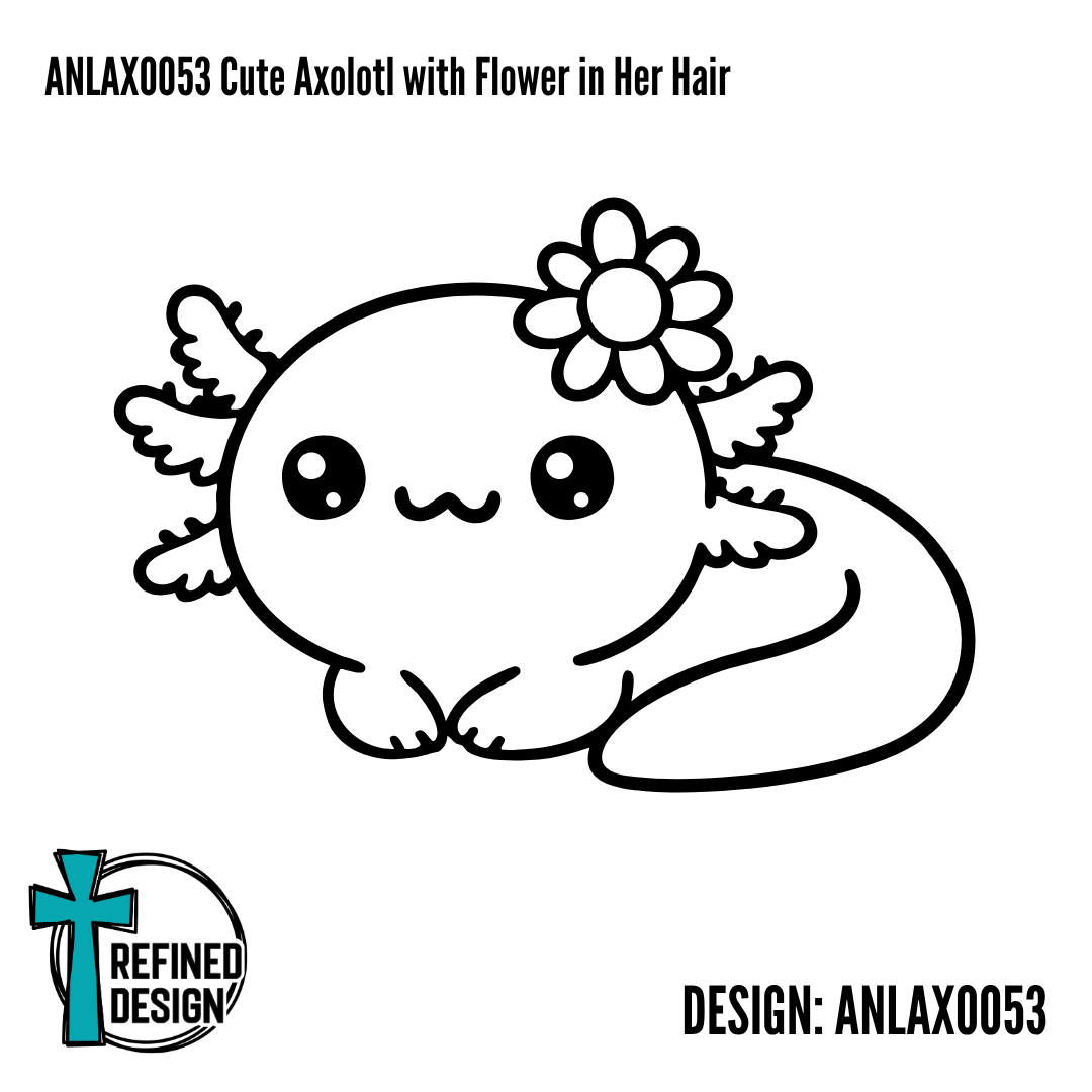 ANLAXO053 Cute Axolotl with Flower in Her Hair