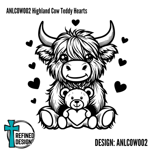 ANLCOW002 Highland Cow Teddy Hearts