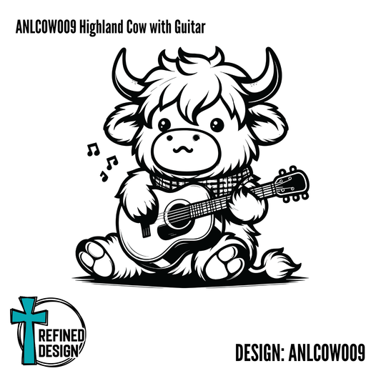 ANLCOW009 Highland Cow with Guitar