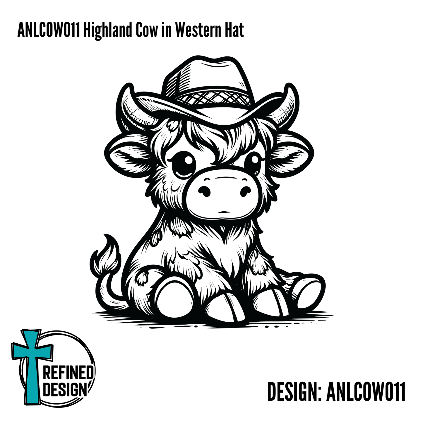 ANLCOW011 Highland Cow in Western Hat