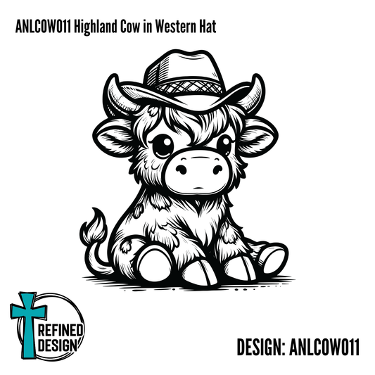 ANLCOW011 Highland Cow in Western Hat