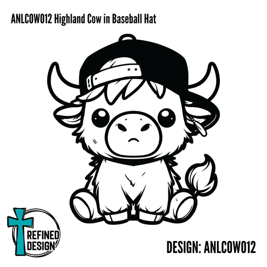 ANLCOW012 Highland Cow in Baseball Hat