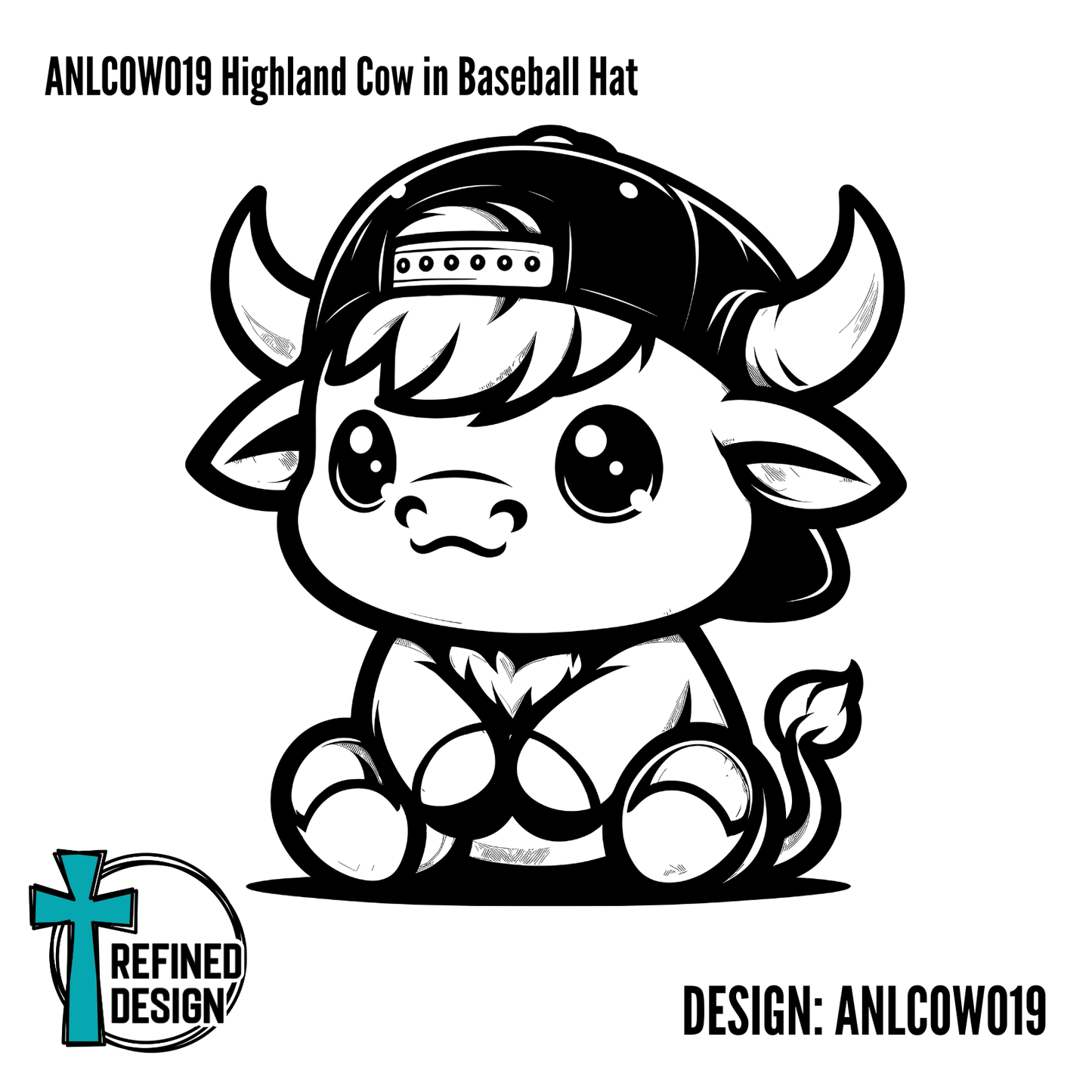 ANLCOW019 Highland Cow in Baseball Hat