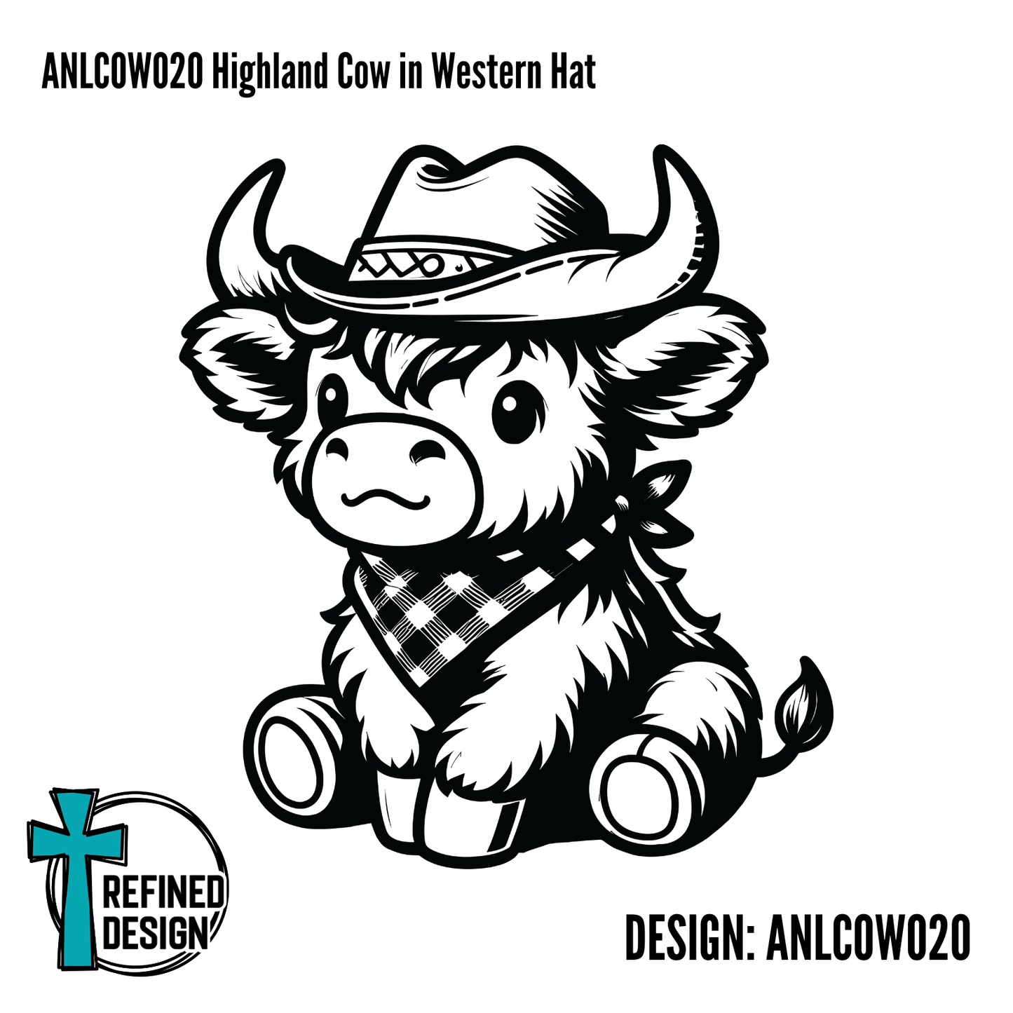 ANLCOW020 Highland Cow in Western Hat