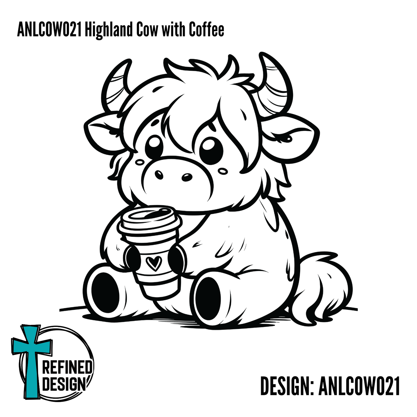 ANLCOW021 Highland Cow with Coffee