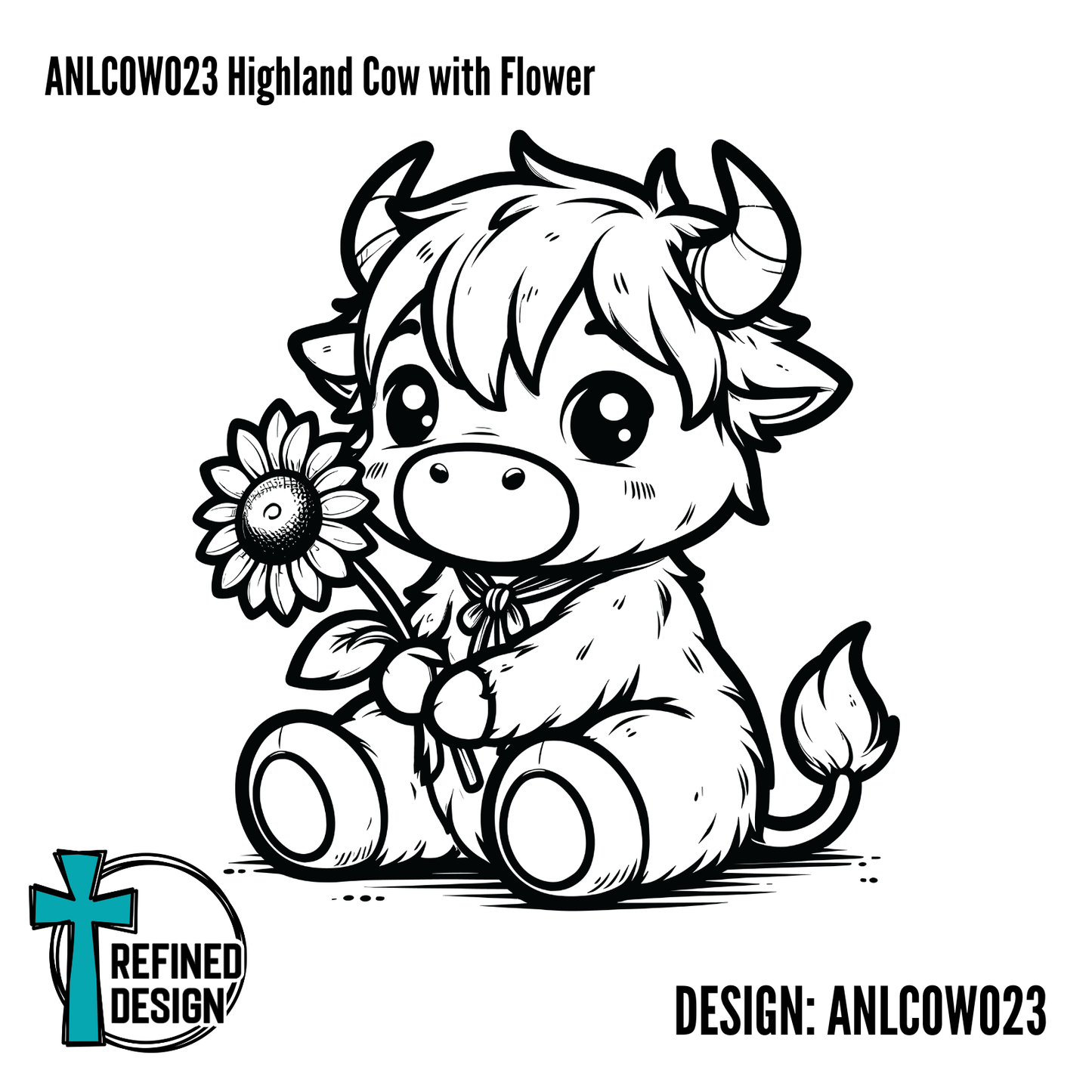 ANLCOW023 Highland Cow with Flower
