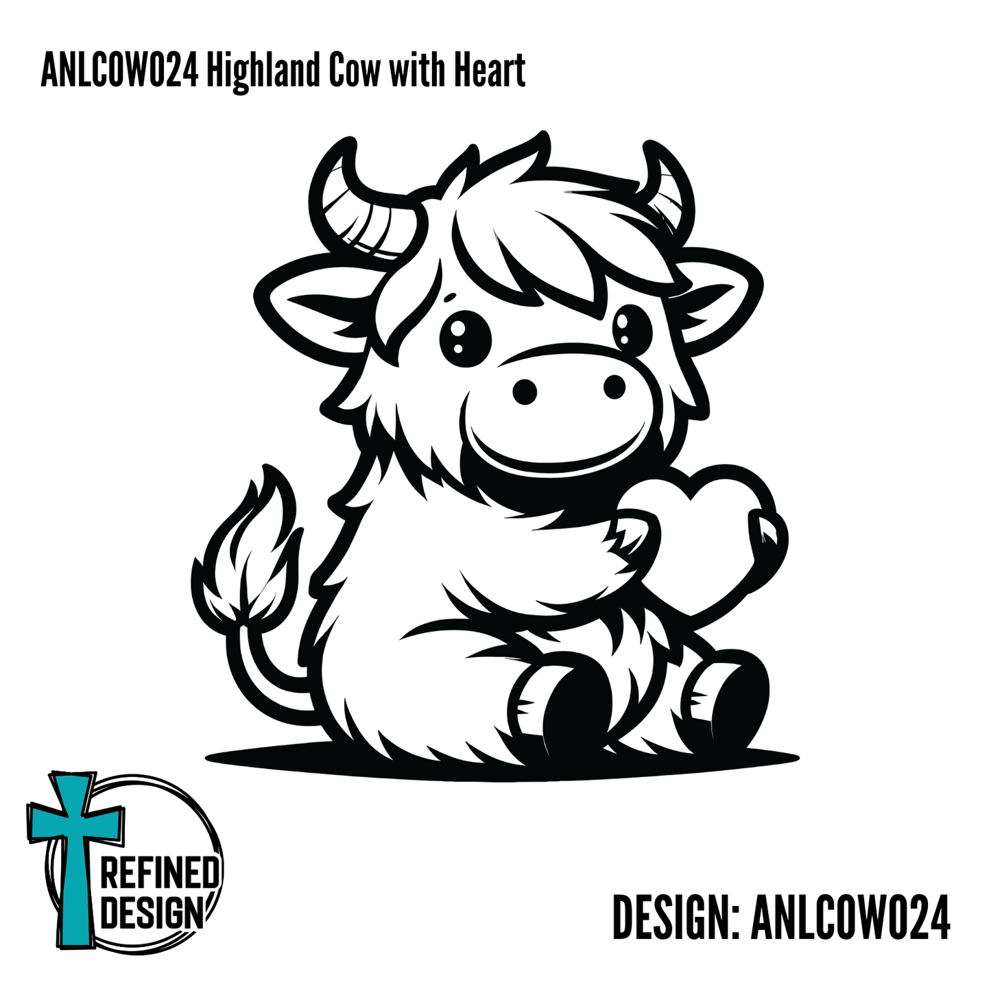 ANLCOW024 Highland Cow with Heart