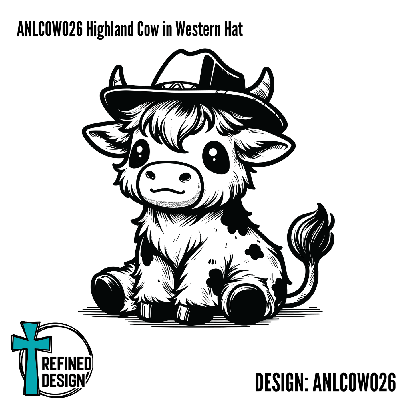 ANLCOW026 Highland Cow in Western Hat