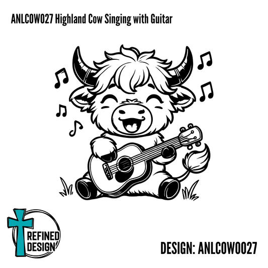 ANLCOW027 Highland Cow Singing with Guitar