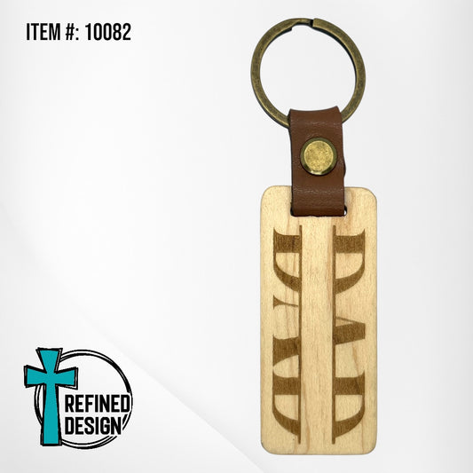 “Dad Split” Wood and Leather Keychain