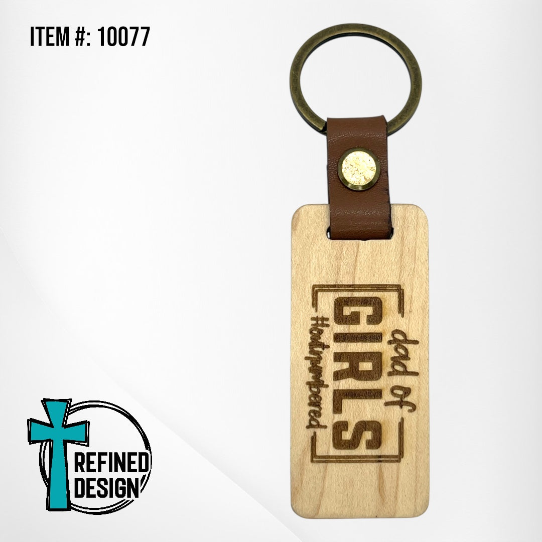 “Dad of Girls #OutNumbered” Wood and Leather Keychain