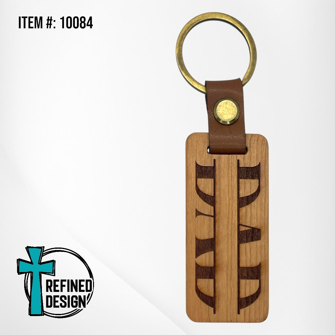 “Dad Split” Wood and Leather Keychain