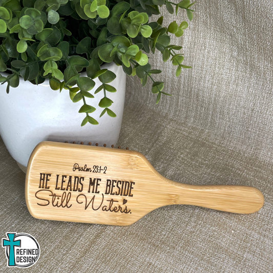 Personalized "He Leads Me Beside Still Waters" Bamboo Hairbrush