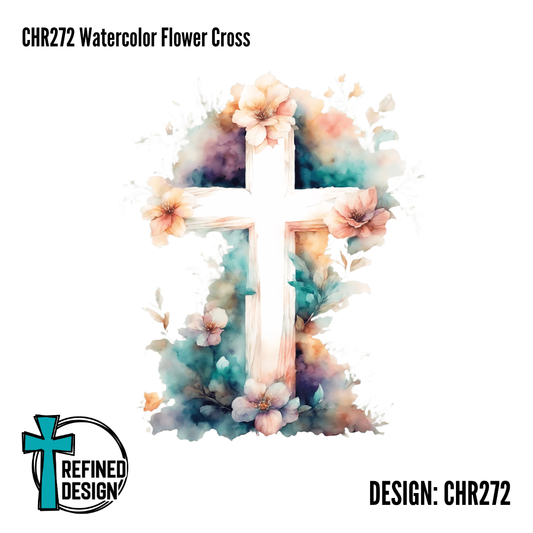 CHR272 Watercolor Flower Cross