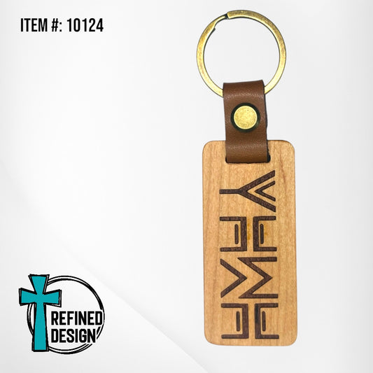 “YHWH” Wood and Leather Keychain