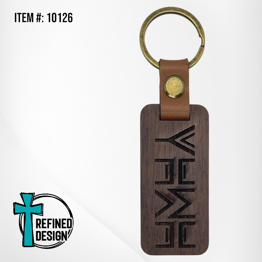“YHWH” Wood and Leather Keychain