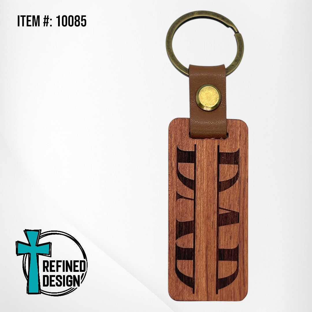 “Dad Split” Wood and Leather Keychain