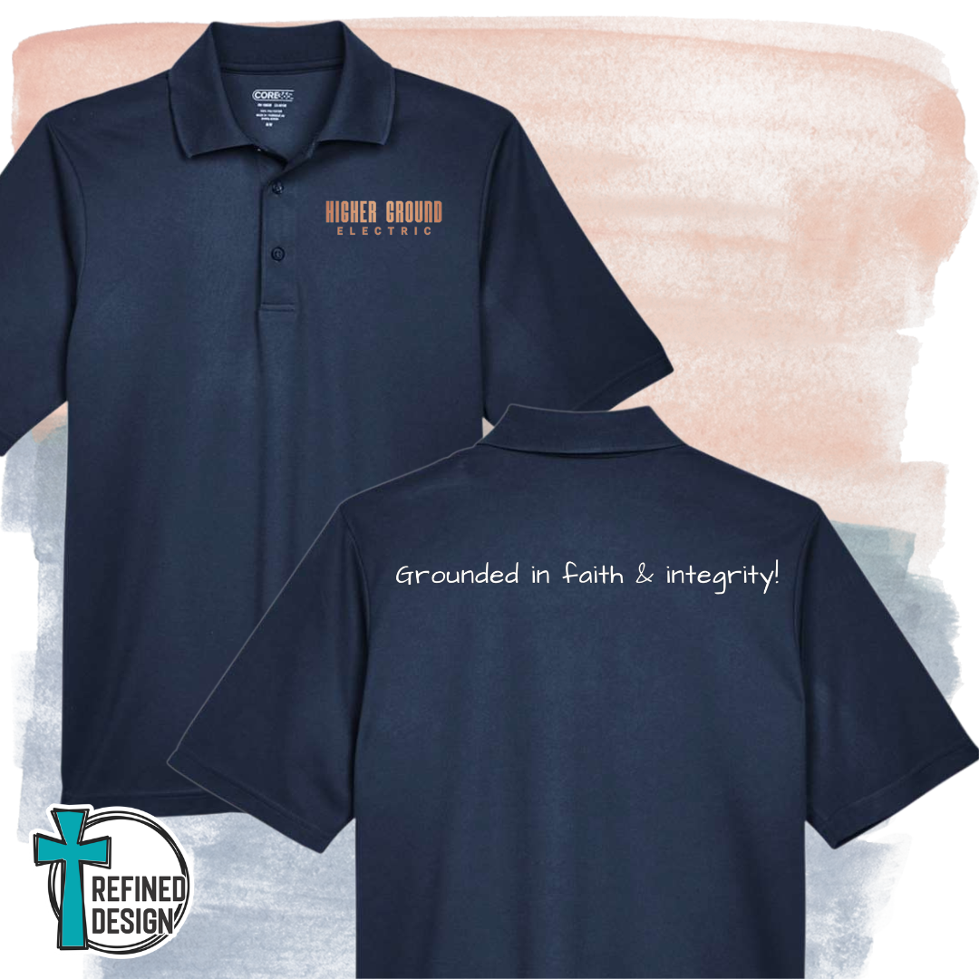 Higher Ground Navy Polo with Slogan